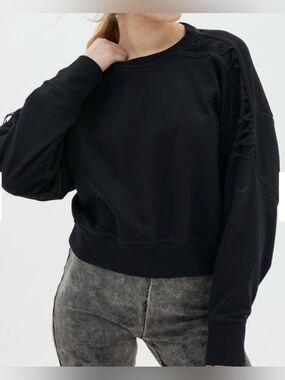 Nike Black Dri-Fit Women's Lace-Up Shoulder Crew Sweatshirt - Size Medium